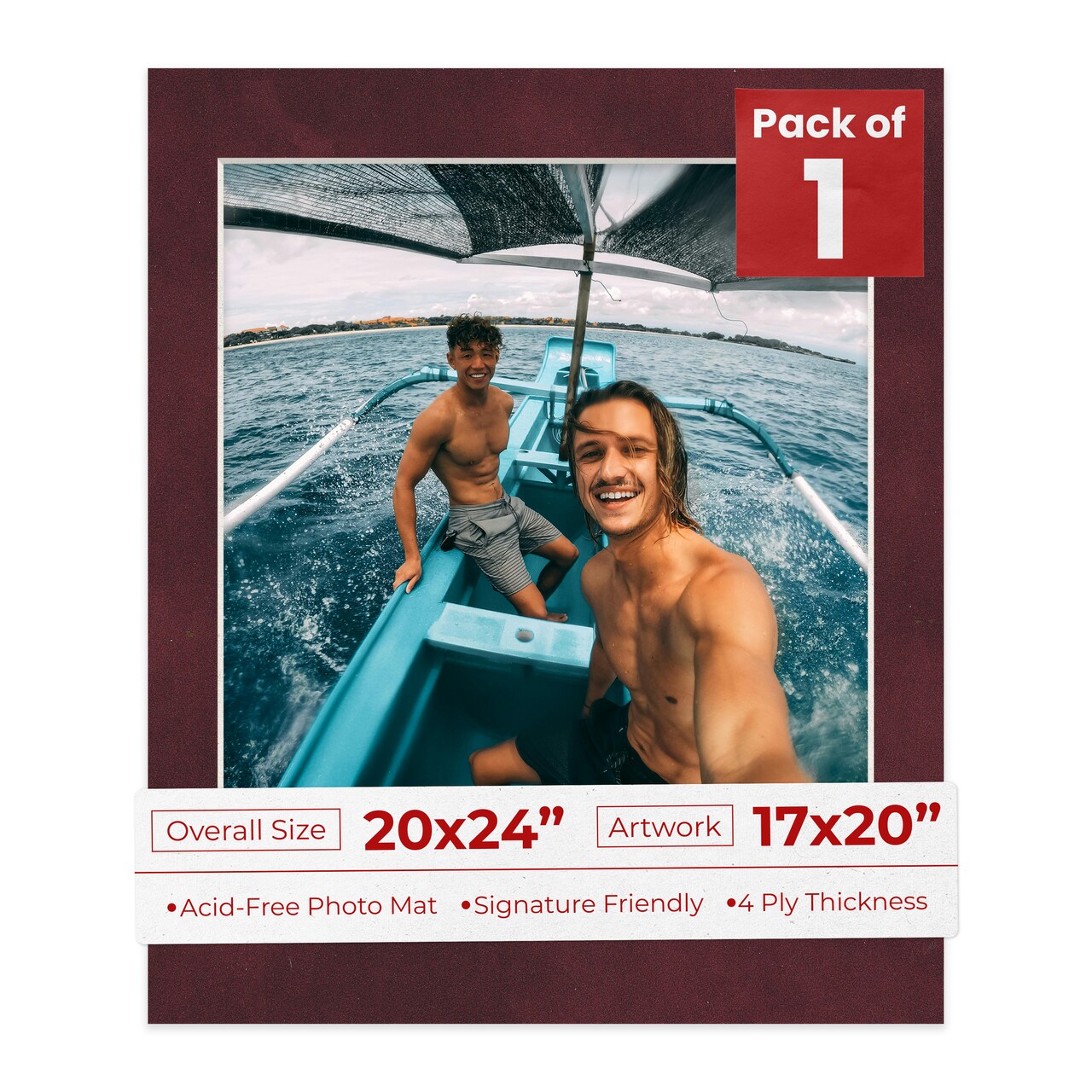 Dark Red Suede Mat Board for 20x24 Frames - Fits 17x20 Photos